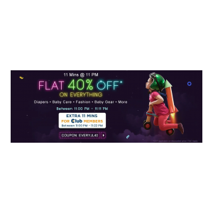 Firstcry : Flat 40% off on everything at 11pm today ( for 11minutes only)